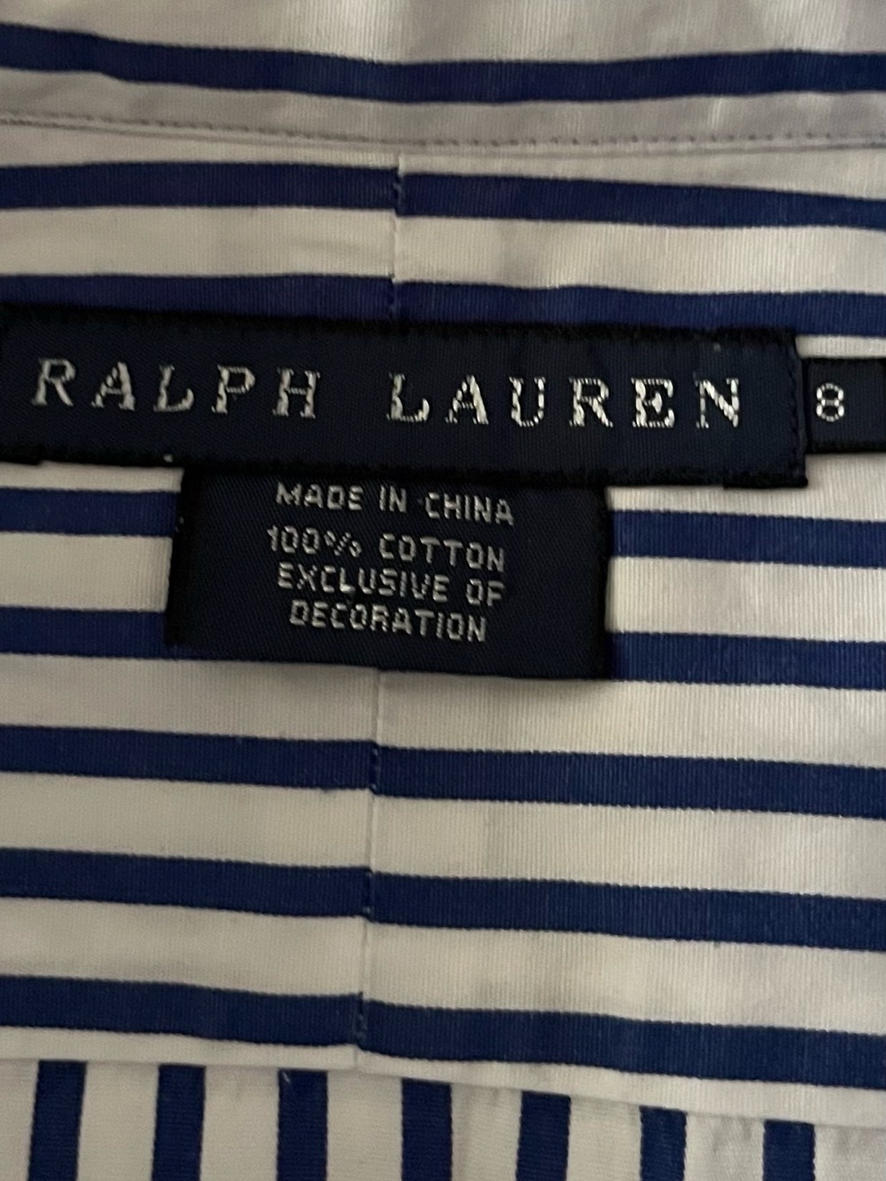 Ralph Lauren White & Navy Striped Dress Tailored Shirt with Crest Sz8 - Picture 6 of 6